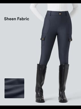 HALARA High Waisted Sheen 7/8 Leggings with Pockets Cargo Navy Sz M #122B4